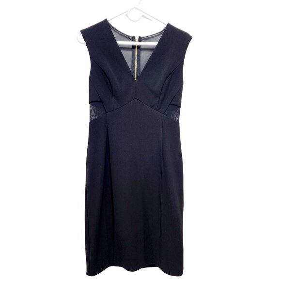 Aiden Mattox Womens Black midi Dress Sleeveless V Neck With Sheer Accents Size 8 - Picture 1 of 13